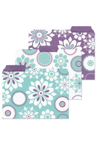 Vibrant File Folders - Set of 12 File Folders with Staggered Tabs, 3 Designs, graphic geometric Floral Print, Office Supplies, Letter Size,A 9 AA x 11 A Inches