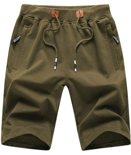 Qpngrp Mens Shorts Casual Drawstring Zipper Pockets Elastic Waist Armygreen 30