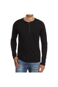 PEgENO Mens casual Slim Fit Long Sleeve Henley T-Shirts cotton Shirts (US XX-Large, A5 Black)