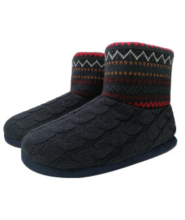 Knit Rock Wool Warm Men Indoor Pull on cozy Memory Foam Slipper Boots Soft Rubber Sole Dark Blue