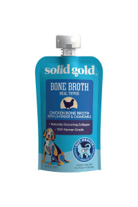 Solid gold chicken Bone Broth for Dogs - grain Free Dog Food Topper Rich in collagen and Superfoods - Nutrient Dense Dog gravy Topper for Dry Food - Promotes gut Health and Hydration - Single