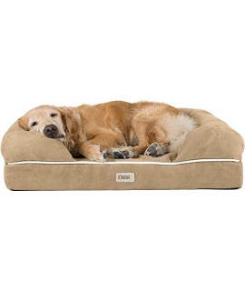 Friends Forever Memory Foam Orthopedic Dog Bed Lounge Sofa Machine Washable Removable cover Premium Extra Soft Faux Suede Edition Indoor calming couch Mattress With Bolster Rim Khaki Beige Large