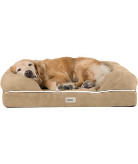 Friends Forever Memory Foam Orthopedic Dog Bed Lounge Sofa Machine Washable Removable cover Premium Extra Soft Faux Suede Edition Indoor calming couch Mattress With Bolster Rim Khaki Beige XL