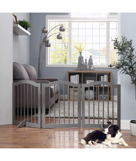 unipaws Wooden Dog Gate with 2pcs Support Feet, Freestanding Pet Gate for Doorway Stairs, Decorative Dog Barrier with Arched Top, Gray, Indoor Use Only