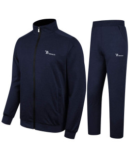 Tbmpoy Mens 2 Piece Jacket Pants Woven Warm Jogging Gym Activewear Navy Xxl