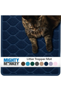 Mighty Monkey Durable Easy clean cat Litter Box Mat, great Scatter control Mats, Keep Floors clean, Soft on Sensitive Kitty Paws, cats Accessories, Large Size, Slip Resistant, 24x17, Navy
