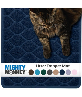 Mighty Monkey Durable Easy clean cat Litter Box Mat, great Scatter control Mats, Keep Floors clean, Soft on Sensitive Kitty Paws, cats Accessories, Large Size, Slip Resistant, 24x17, Navy