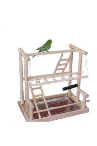 QBLEEV Bird's Nest Bird Perches Play Stand Gym Parrot Playground Playgym Playpen Playstand Swing Bridge Tray Wood Climb Ladders Wooden Conure Parakeet Macaw (No Breeding Box(16" L10 W15 W))