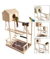 QBLEEV Bird's Nest Bird Perches Play Stand Gym Parrot Playground Playgym Playpen Playstand Swing Bridge Tray Wood Climb Ladders Wooden Conure Parakeet Macaw (No Breeding Box(16" L10 W15 W))
