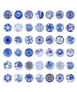 Craftdady 100Pcs Blue White Flower Printed Glass Cabochons 25Mm Flat Back Half Round Dome Cabochon Tiles For Jewelry Making