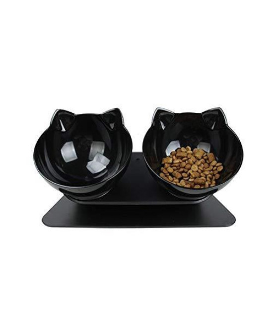 Luck Dawn Double Elevated Cat Bowls With Raised Stand, 15 Tilted Cat Bowl Design Neck Guard Stand Raised Pet Food Water Feeder Bowl For Cats Or Small Dogs
