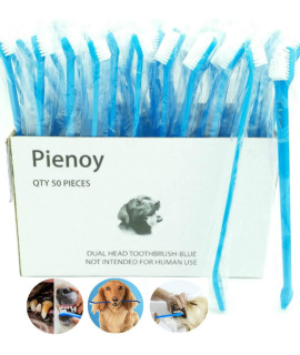 Pienoy 50-Pieces Double-Headed Dogcat Toothbrush - convenient Toothbrush to clean pet Teeth, pet Toothbrush (Blue)