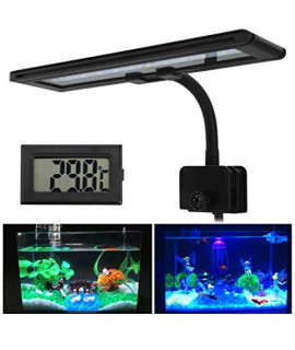 Petacc LED Aquarium Light clip-on Fish Tank Light Bright Aquatic Plant Lights with Thermometer and 360A Rotatable gooseneck 30x 5730 Beads White and Blue Light13W