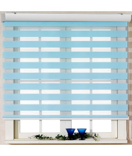 custom cut to Size, Foiresoft Basic, Pastel_Blue, W 54 x H 64 inch] Zebra Roller Blinds, Dual Layer Shades, Sheer or Privacy Light control, Day and Night Window Drapes, 10 to 110 inch Wide