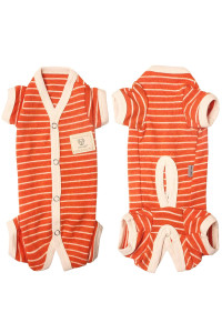 Tony Hoby Femalemale Pet Dog Pajamas Stripes 4 Legged Dog Pjs Jumpsuit Soft Cotton Dog Clothes(Xs, Orangewhite-Boys)