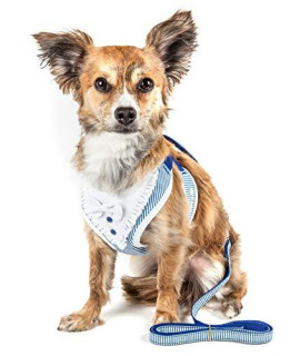 Pet Life Luxe Spawling 2-in-1 Mesh Reversed Adjustable Dog Harness-Leash W/Fashion Bowtie, Small, Blue