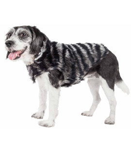 Pet Life A Luxe chauffurry Beautiful Zebra Patterned Mink Fur Dog coat - Pet Dog Jacket with Easy Hook-and-Loop Belly enclosures - Winter Dog coats for Small Medium and Large Dog clothes