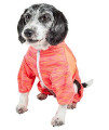 Pet Life Active Downward Dog Heathered Performance 4-Way Stretch Two-Toned Full Body Warm Up Hoodie, Small, Orange