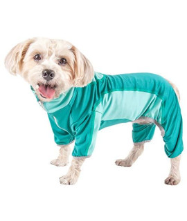 Pet Life Active Warm-Pup Heathered Performance 4-Way Stretch Two-Toned Full Body Warm Up Small green
