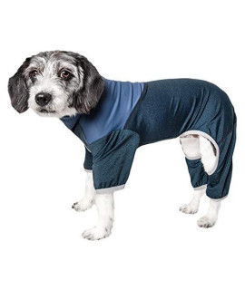 Pet Life Active Embarker Heathered Performance 4-Way Stretch Two-Toned Full Body Warm Up, Small, Teal