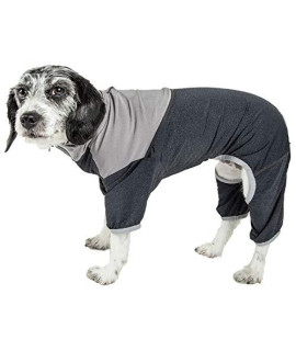 Pet Life Active Embarker Heathered Performance 4-Way Stretch Two-Toned Full Body Warm Up, Small, Black