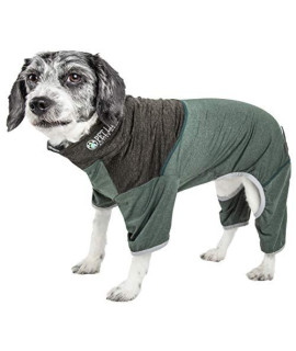 Pet Life Active Embarker Heathered Performance 4-Way Stretch Two-Toned Full Body Warm Up, Large, Green