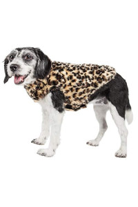 Pet Life  Luxe Poocheetah Ravishing Cheetah Patterned Mink Fur Dog Coat - Dog Jacket with Easy Hook-and-Loop Belly enclosures - Winter Dog Coat for Small Medium Large Dog Clothes
