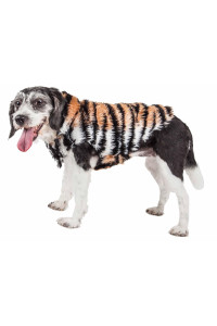 Pet Life A Luxe Tigerbone glamourous Tiger Pattern Mink Fur Winter Dog coat - Pet Dog Jacket with Easy Hook-and-Loop Belly enclosures - Winter Dog clothes for Small Medium and Large Dogs