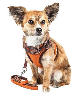 Pet Life Luxe Pawsh 2-in-1 Mesh Reversed Adjustable Dog Harness-Leash W/Fashion Bowtie, Small, Orange