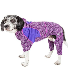 Pet Life Active Downward Dog Heathered Performance 4-Way Stretch Two-Toned Full Body Warm Up Hoodie, X-Large, Purple