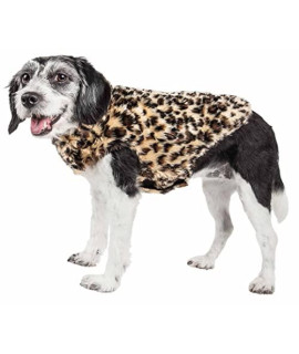 Pet Life A Luxe Poocheetah Ravishing cheetah Patterned Mink Fur Dog coat - Dog Jacket with Easy Hook-and-Loop Belly enclosures - Winter Dog coat for Small Medium Large Dog clothes