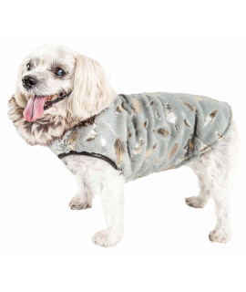 Pet Life A Luxe gold-Wagger gold-Leaf Patterned Mink Fur Dog coat - Dog Jacket with Hook-and-Loop Belly enclosures - Winter Dog coats for Small Medium Large Dog clothes