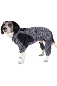 Pet Life Active Downward Dog Heathered Performance 4-Way Stretch Two-Toned Full Body Warm Up Hoodie, Small, Black