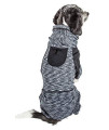 Pet Life Active Downward Dog Heathered Performance 4-Way Stretch Two-Toned Full Body Warm Up Hoodie, Small, Black