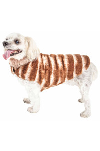 Pet Life A Luxe Tira-Poochoo Tiramisu Patterned Mink Fur Dog coat - Dog Jacket with Hook-and-Loop Belly enclosures - Winter Dog coats for Small Medium Large Dog clothes