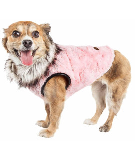 Pet Life ? Luxe 'Pinkachew' Charming Designer Mink Fur Dog Coat - Pet Dog Jacket with Easy Hook-and-Loop Belly enclosures - Winter Dog Coat for Small Medium and Large Dog Clothes