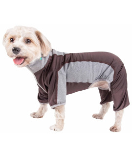 Pet Life ? Active 'Warm-Pup' Heathered Performance 4-Way Stretch Two-Toned Full Body Warm Up, Small, Brown