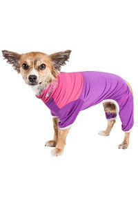 Pet Life Active 'Embarker' Heathered Performance 4-Way Stretch Two-Toned Full Body Warm Up, X-Large, Lavendar