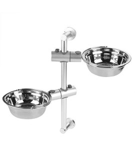Yosoo Stand Dog Bowl, Wall-Mounted Stainless Steel Elevated Double Pet Bowls with Aluminum Alloy Stand Rack, Adjustable Raised Height Dog Food and Water Feeder Pet Dining Dish Bowls for Dog Cat