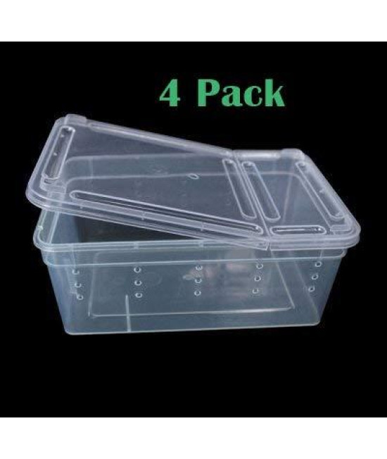 4 Pack Reptile Snake Lizard Tarantula Breeding Box Small Case Feeding Hatching Container 7.48 x 4.92 x 2.95 Inch