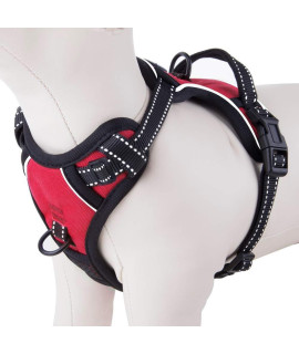 PHOEPET No Pull Dog Harnesses for Small Dogs Reflective Adjustable Front clip Vest with Handle 2 Metal Rings 2 Buckles Easy to Put on Take Off](S, Red)