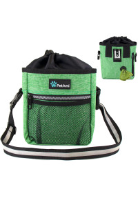 PetAmi Dog Treat Pouch | Dog Training Pouch Bag with Waist Shoulder Strap, Poop Bag Dispenser and Collapsible Bowl | Treat Training Bag for Treats, Kibbles, Pet Toys | 3 Ways to Wear (Green)