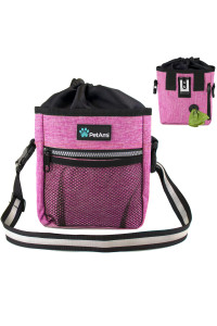 PetAmi Dog Treat Pouch | Dog Training Pouch Bag with Waist Shoulder Strap, Poop Bag Dispenser and Collapsible Bowl | Treat Training Bag for Treats, Kibbles, Pet Toys | 3 Ways to Wear (Pink)