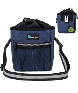 PetAmi Dog Treat Pouch | Dog Training Pouch Bag with Waist Shoulder Strap, Poop Bag Dispenser and Collapsible Bowl | Treat Training Bag for Treats, Kibbles, Pet Toys | 3 Ways to Wear (Heather Navy)