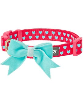 Blueberry Pet Heart Flocking Dog Collar Valentineas Day Adjustable Collars With Velvety Bowtie For Small Dogs, Lust Red, Neck 12-16