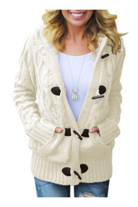 Sidefeel Women Button Up Cardigan Hooded Sweater Coat Outwear With Pockets Xx-Large White