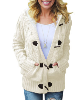 Sidefeel Women Button Up Cardigan Hooded Sweater Coat Outwear With Pockets Xx-Large White