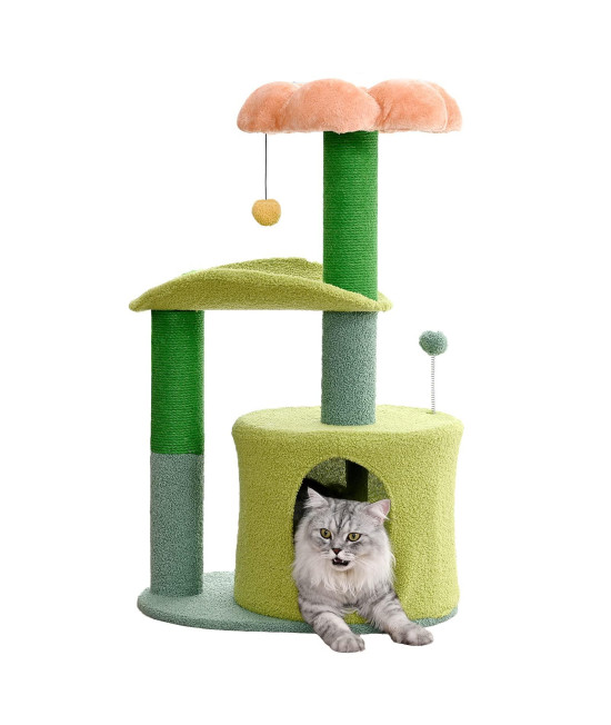 Cute Cat Tree 36 Inches Pink Flower Cat Tower with Scratching Post for Large Cats,Plush Perches,Cozy Platforms,Small Cat Tree,Large Condo and Best Cat Furniture for Indoor Cats