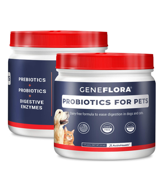 Digestive Enzymes and Probiotic for Pets (Dogs, Cats, Rabbits and More, 125 mg, 120 servings) by Geneflora for Pets Pack of 2