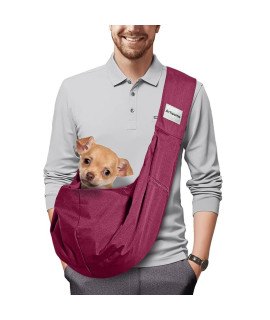 artisome Pet Dog Sling Carrier Reversible Adjustable Strap Travel Hand-Free Safe Bag Small Puppy Backpack(Red 8-15 lbs)